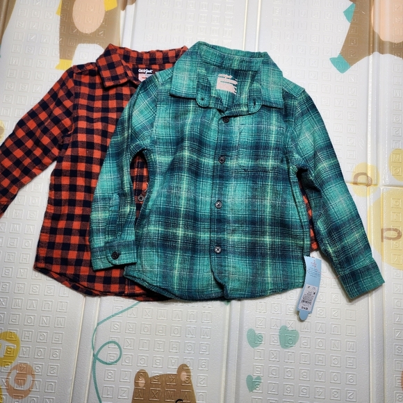 Cat & Jack green and red plaid button-up shirts, size 4T, 100% cotton. - Picture 1 of 5